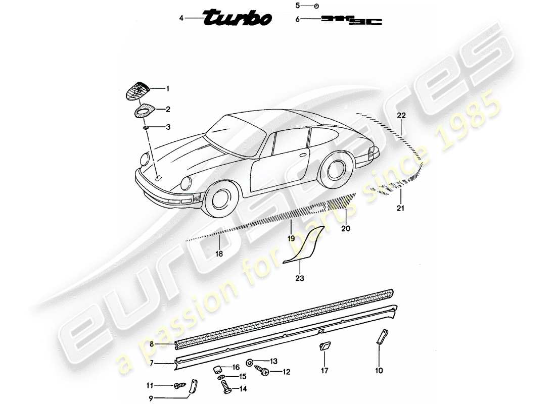 Porsche 911 (1980) DECORATIVE FITTINGS Part Diagram