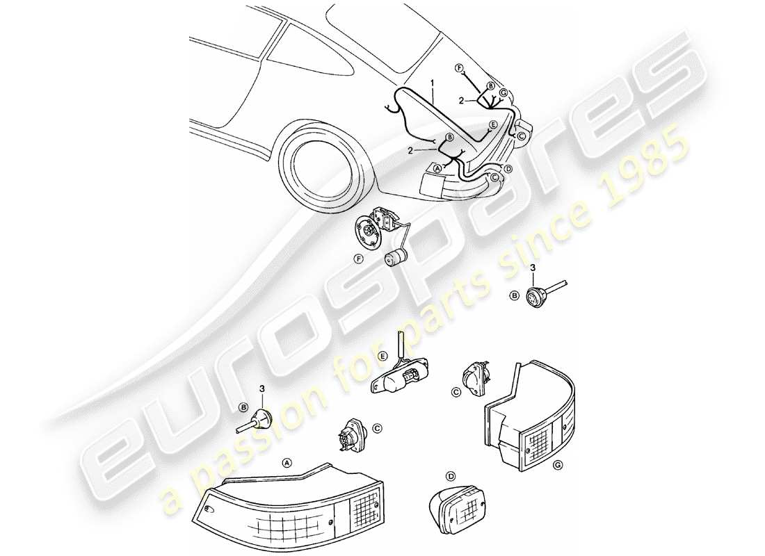 Porsche 911 (1980) WIRING HARNESSES - REAR END Part Diagram