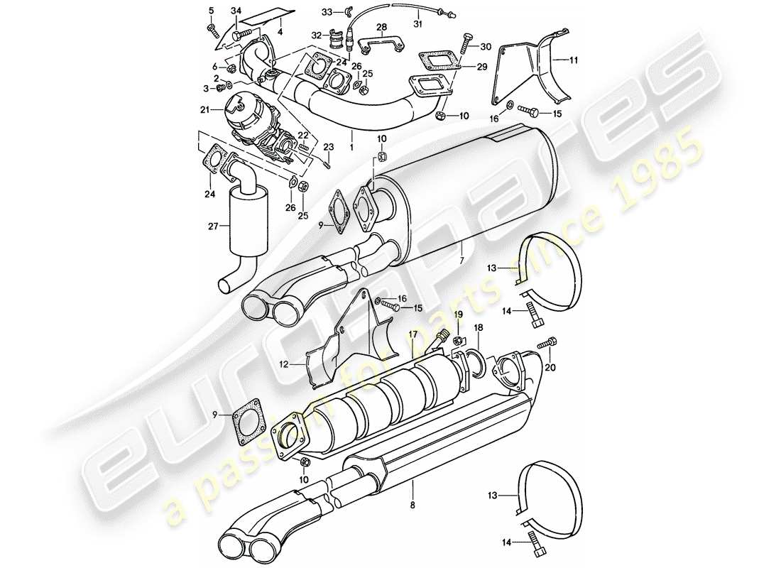 Porsche 911 (1984) Exhaust System Part Diagram