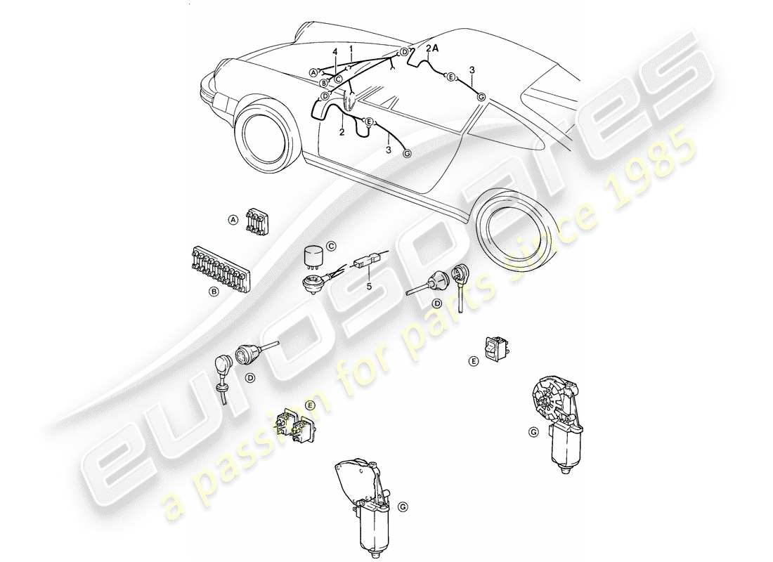 Porsche 911 (1984) WIRING HARNESSES - FRONT LUGGAGE COMPARTMENT - POWER WINDOW Part Diagram