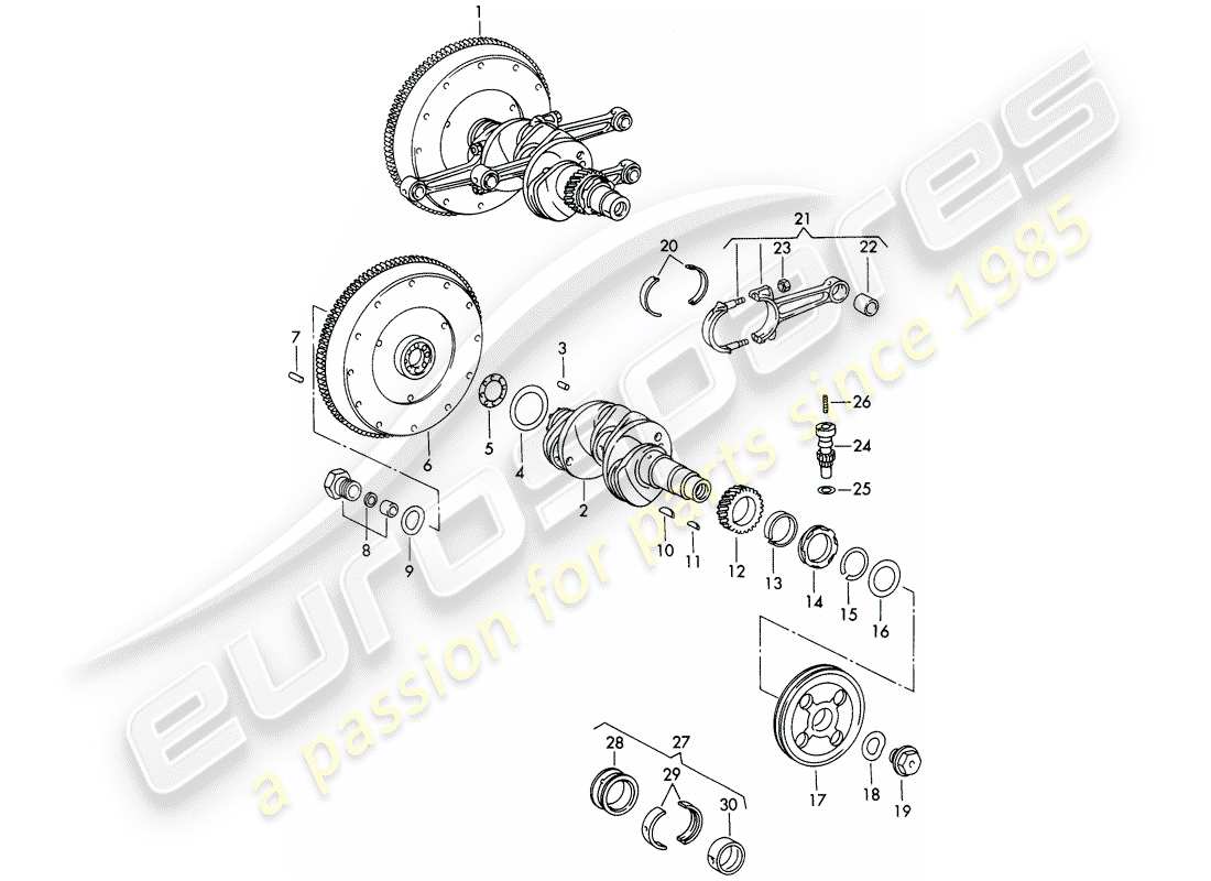 Porsche 911/912 (1965) CRANKSHAFT - AND - CONNECTING RODS Part Diagram