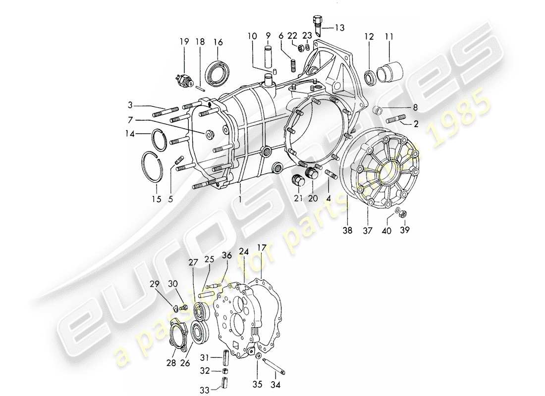 Porsche 911/912 (1965) TRANSMISSION CASE - SPORTOMATIC Part Diagram