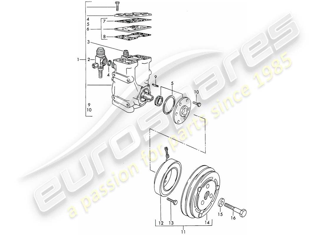 Porsche 911/912 (1965) COMPRESSOR - clutch - D >> - MJ 1968 Part Diagram