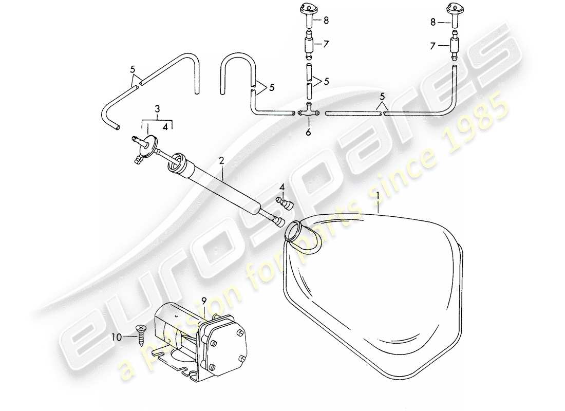 Porsche 911/912 (1965) windshield washer unit Part Diagram