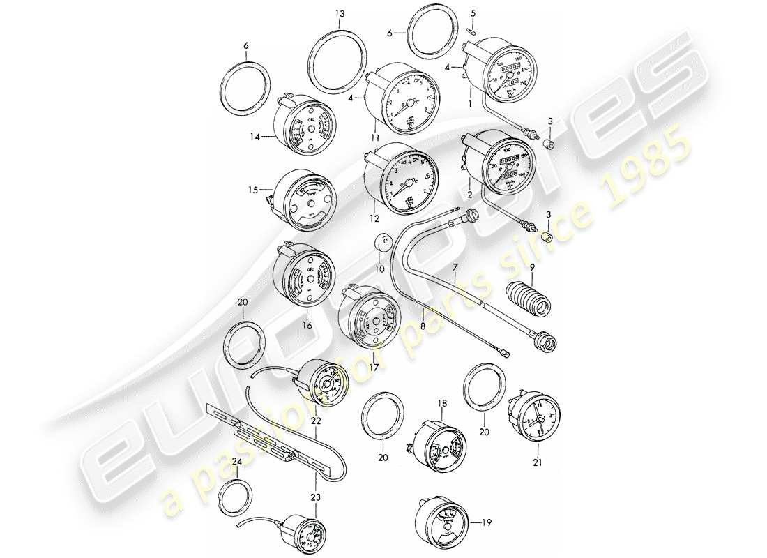 Porsche 911/912 (1965) Instruments Part Diagram