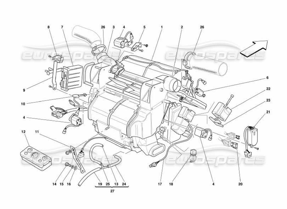 Ferrari 550 Barchetta Evaporator Unit and Controls Parts Diagram