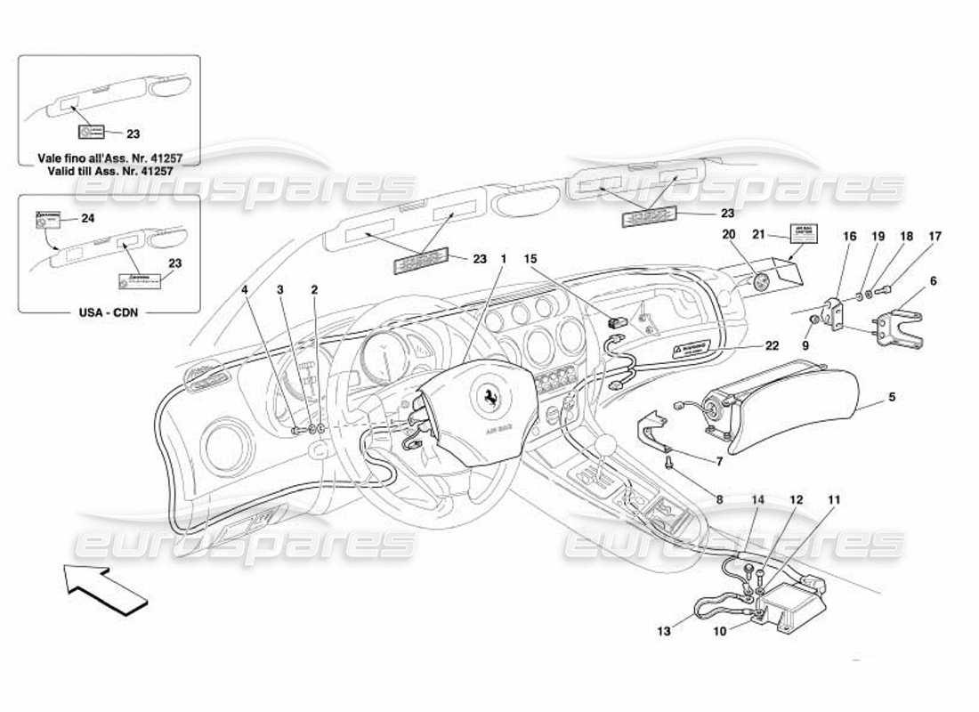 Ferrari 550 Barchetta Air-Bags Parts Diagram