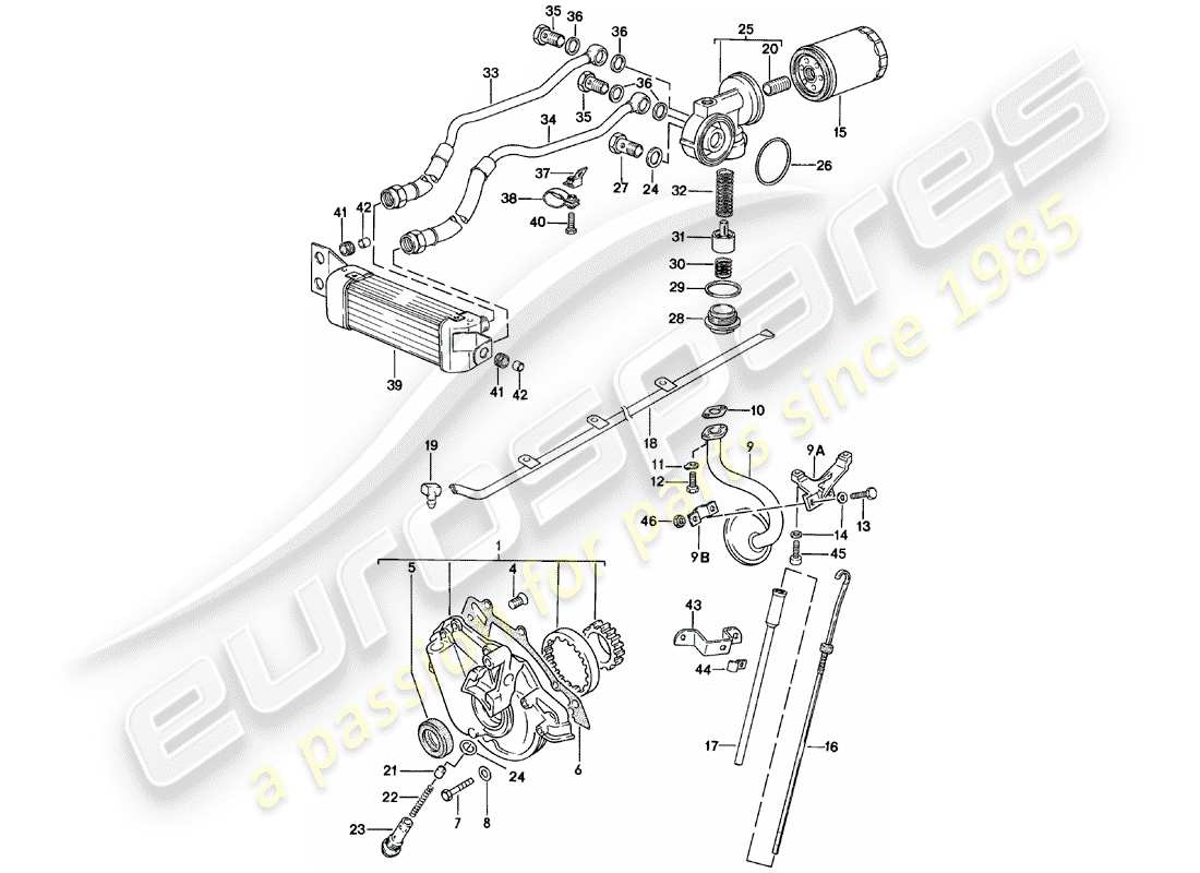 Porsche 924 (1985) ENGINE LUBRICATION - ENGINE OIL COOLER Part Diagram