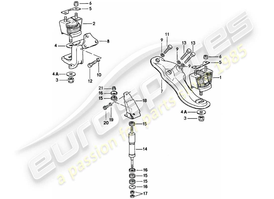 Porsche 924 (1985) engine suspension Part Diagram