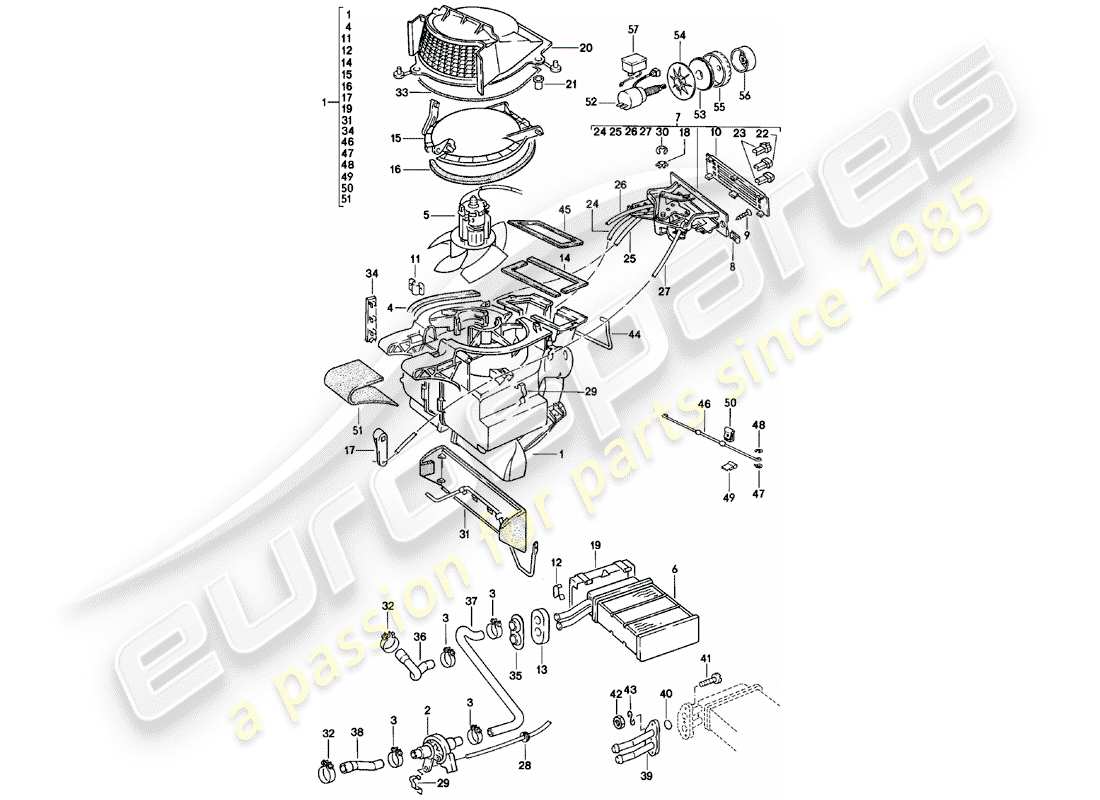 Porsche 924 (1985) HEATER - F >> 92-CN402 197 - F >> 93-CN100 305 - F >> 93-BN700 450 Part Diagram