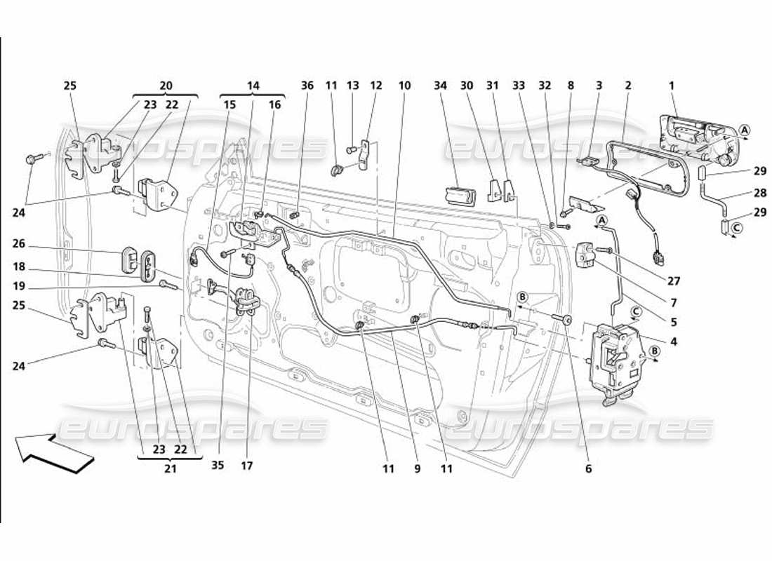 Maserati 4200 Gransport (2005) Doors - Opening Control and Hinges Parts Diagram