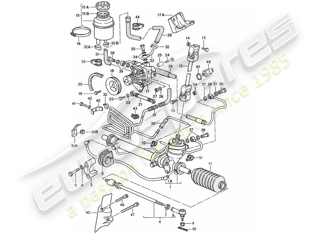 Porsche 944 (1988) power steering - steering gear - power steering pump - lines Part Diagram