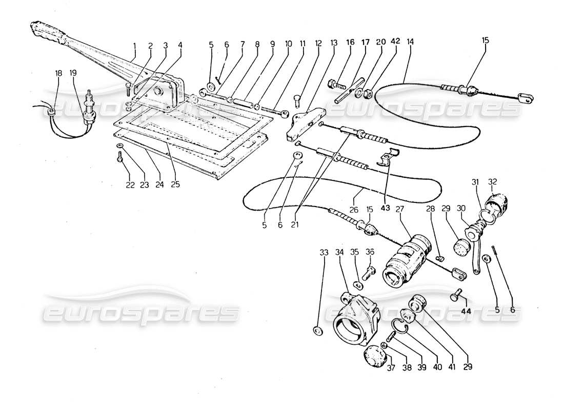 Lamborghini Urraco P250 / P250S Hand brake Parts Diagram