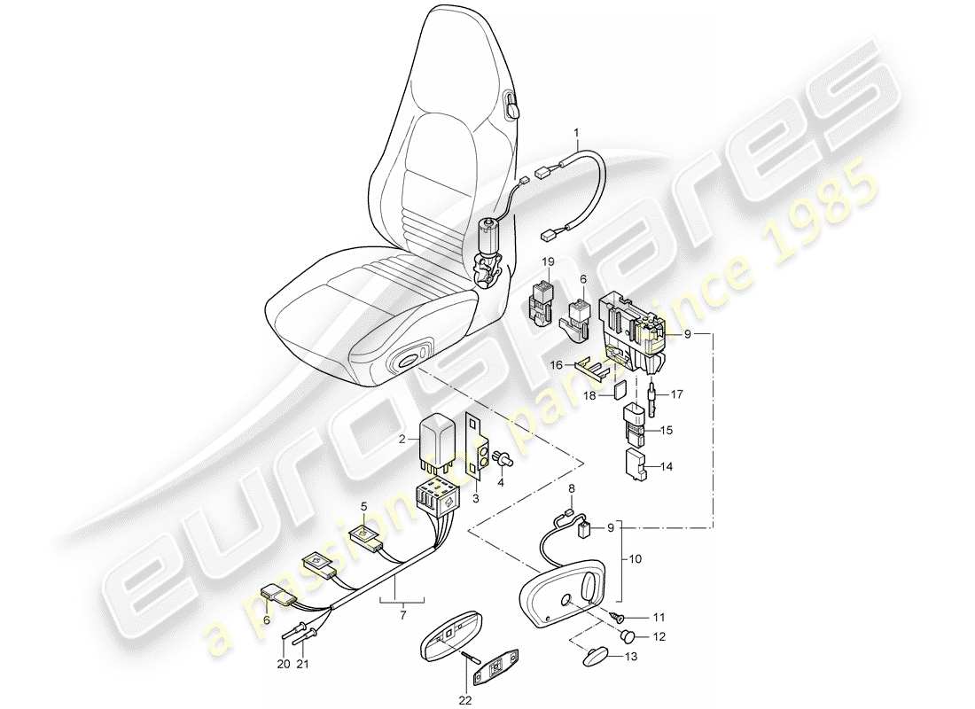Porsche Boxster 986 (1997) wiring harnesses - switch - standard seat - sports seat Part Diagram