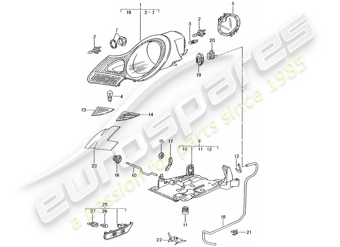 Porsche Boxster 986 (1997) HEADLAMP - TURN SIGNAL REPEATER Part Diagram