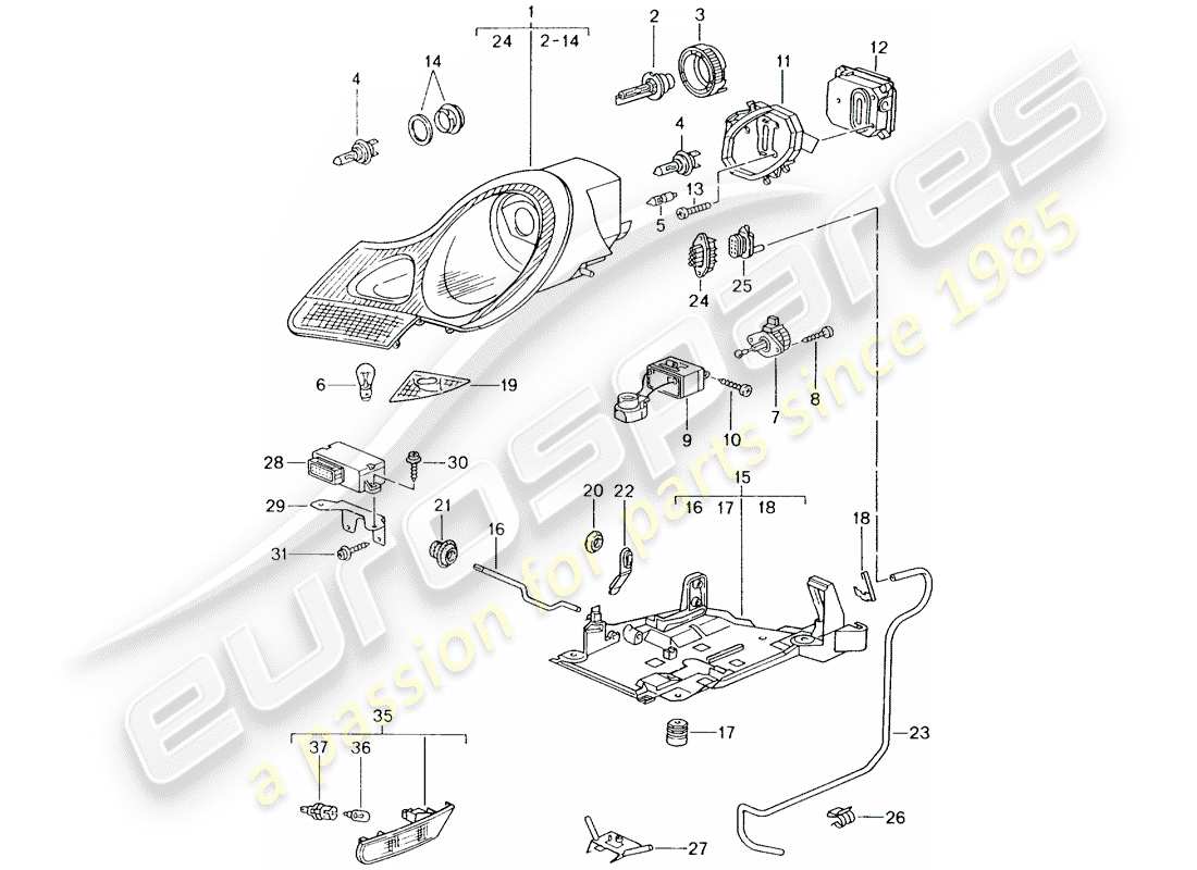 Porsche Boxster 986 (1997) HEADLAMP - TURN SIGNAL REPEATER - D - MJ 1999>> Part Diagram