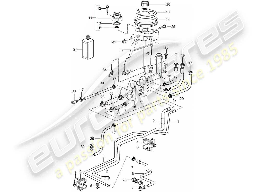 Porsche Boxster 986 (1998) water cooling Part Diagram