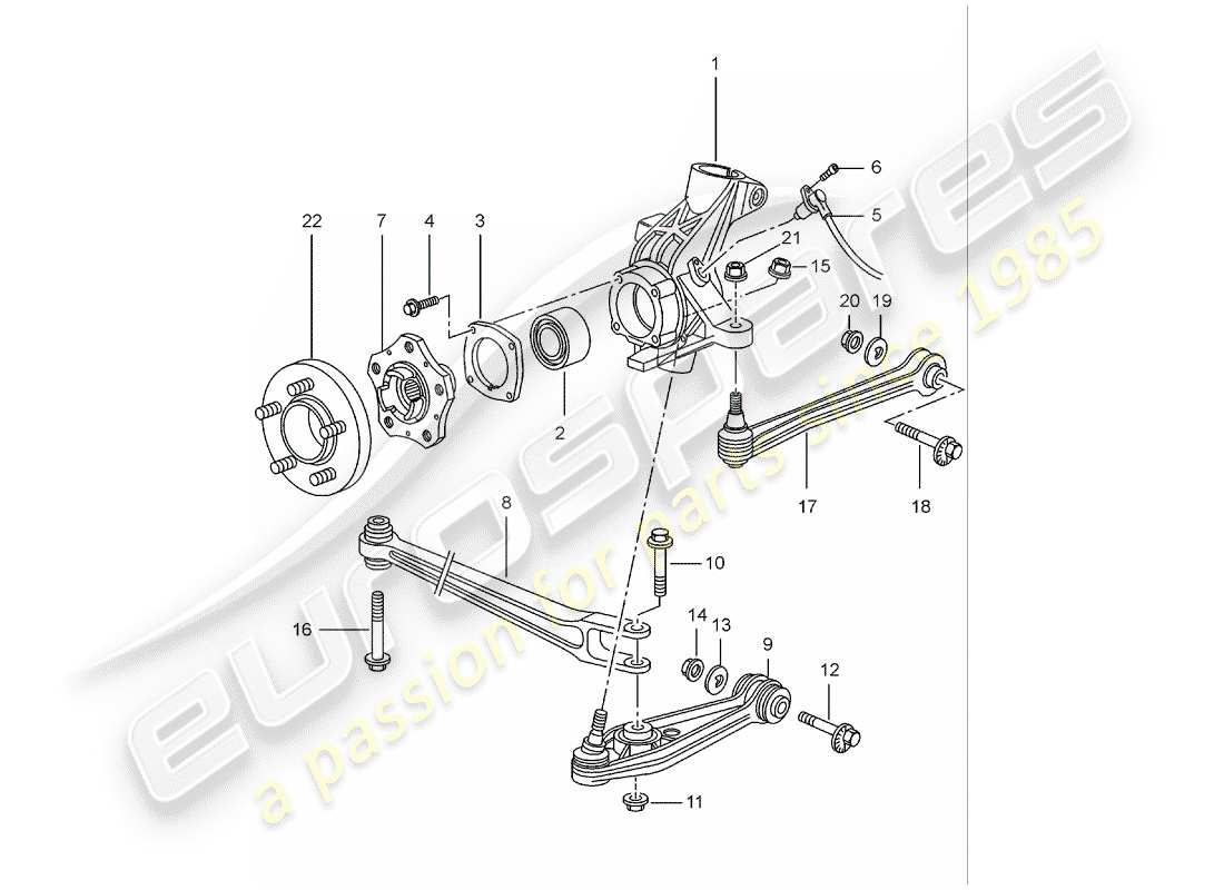 Porsche Boxster 986 (1998) REAR AXLE - WHEEL CARRIER - UPPER LINK - WHEEL HUB Part Diagram