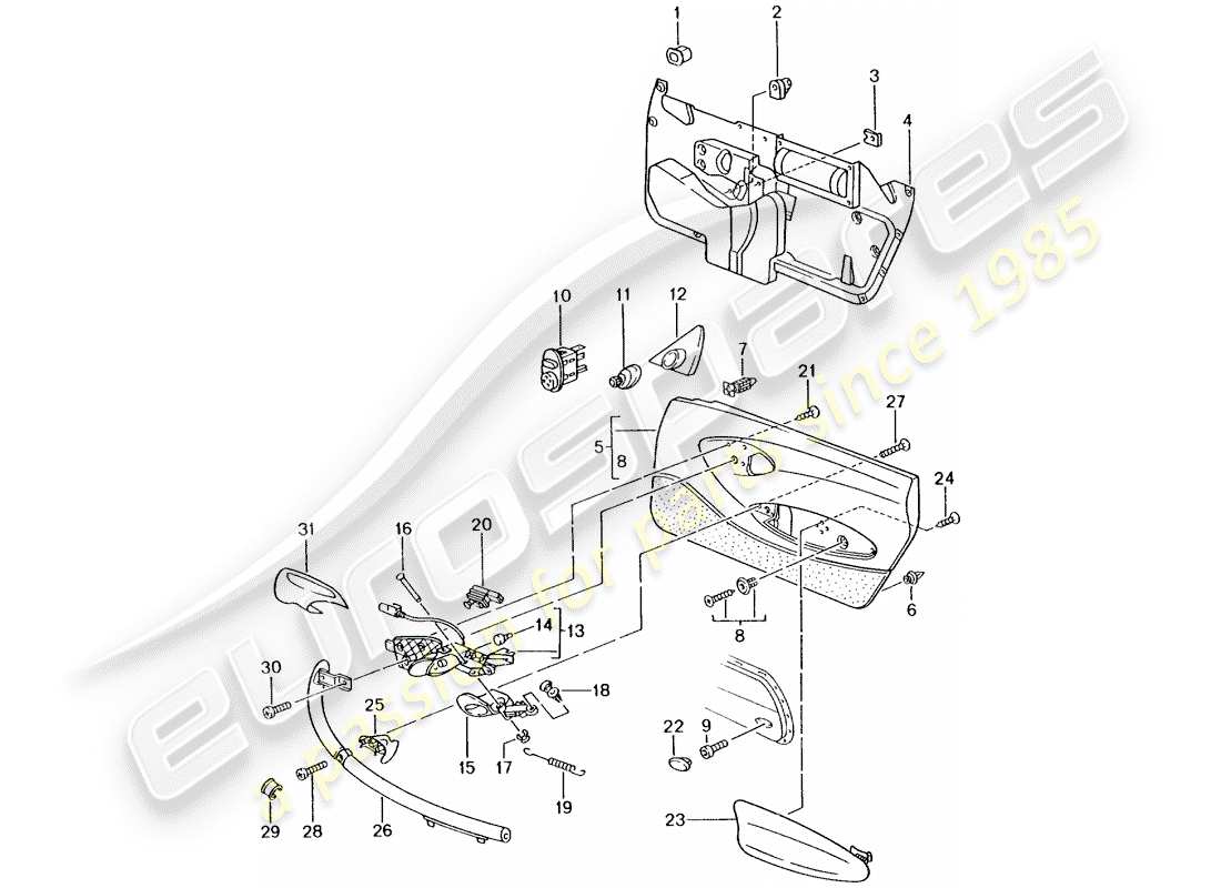 Porsche Boxster 986 (1998) DOOR PANEL - ACCESSORIES Part Diagram