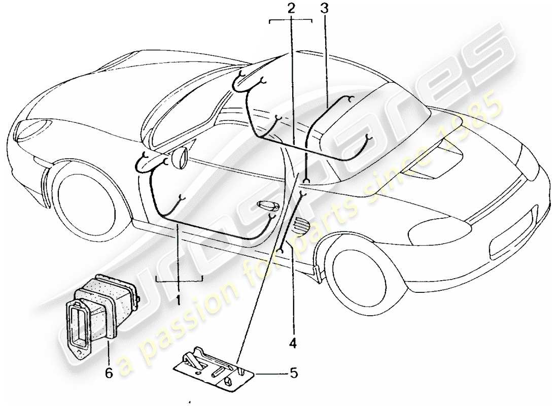 Porsche Boxster 986 (1998) WIRING HARNESSES - DRIVER'S DOOR - PASSENGER'S DOOR - HARDTOP Part Diagram