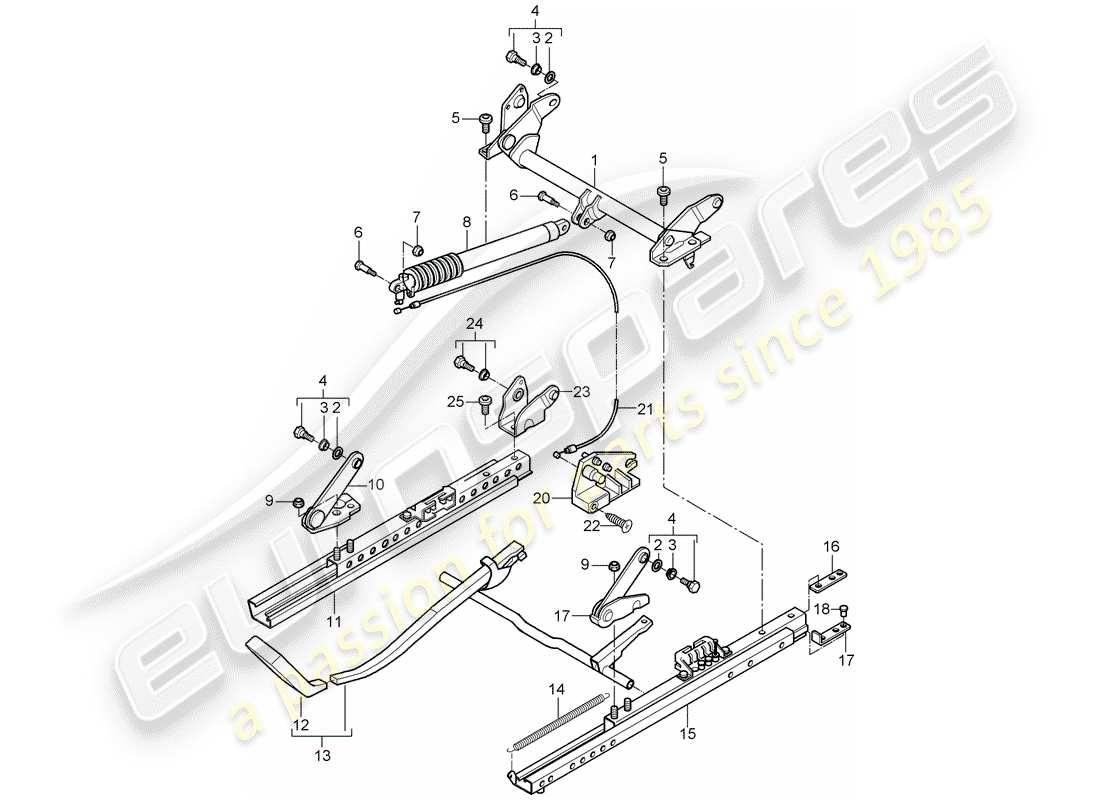Porsche Boxster 986 (2000) seat frame - standard seat - for vehicles with seat height - adjustment Part Diagram