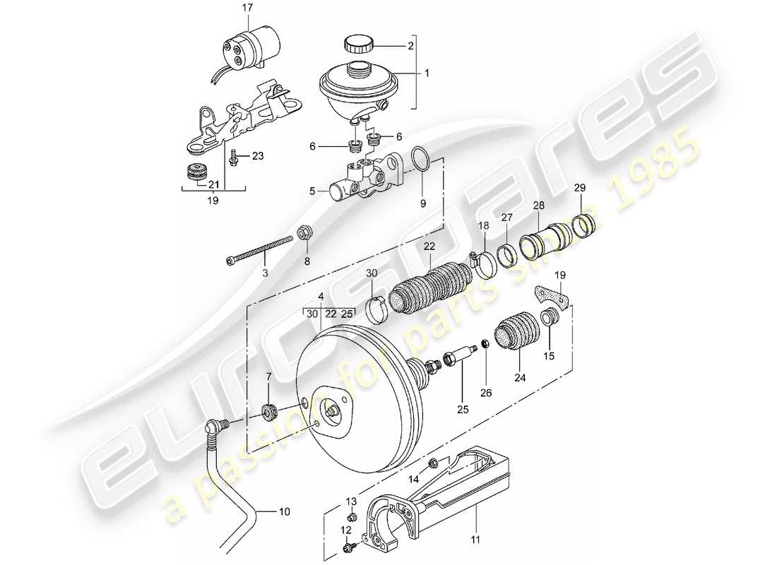 Porsche Boxster 986 (2003) BRAKE MASTER CYLINDER - BRAKE BOOSTER - CLUTCH PUMP Part Diagram