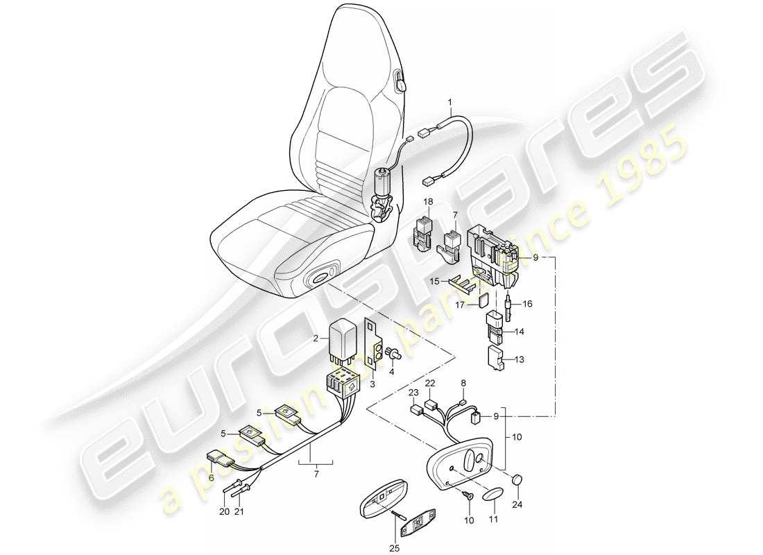 Porsche Boxster 986 (2003) wiring harnesses - switch - comfort seat Part Diagram