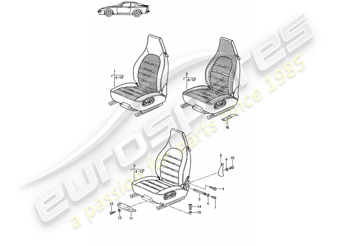 Porsche Seat 944/968/911/928 (1990) FRONT SEAT - COMPLETE - D >> - MJ 1988 Part Diagram