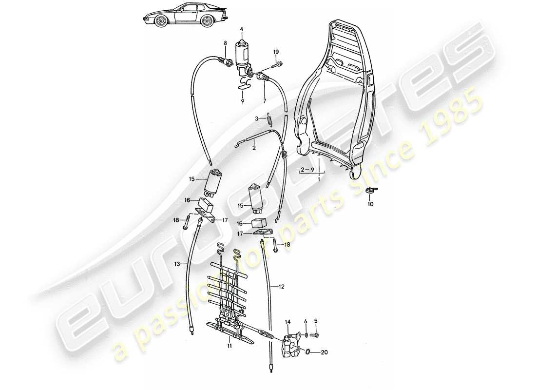 Porsche Seat 944/968/911/928 (1990) BACKREST FRAME - MANUALLY - ELECTRIC - LUMBAR SUPPORT - D >> - MJ 1988 Part Diagram