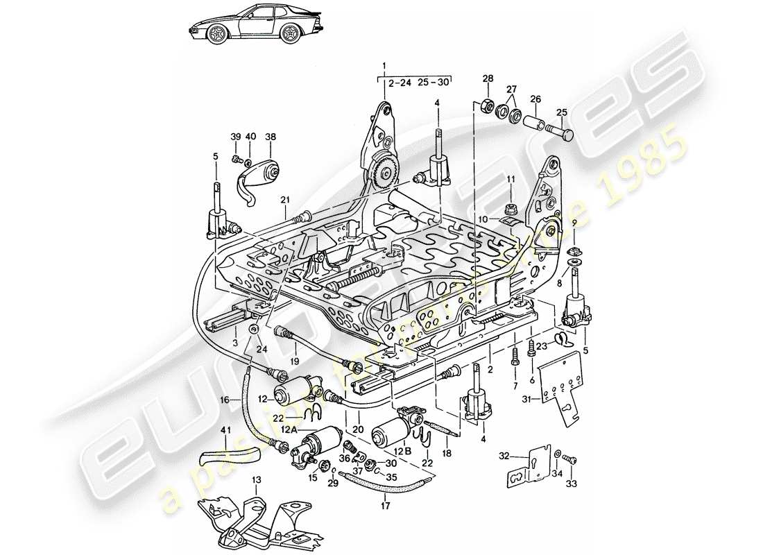 Porsche Seat 944/968/911/928 (1990) FRAME FOR SEAT - MANUALLY - ELECTRIC - D - MJ 1989>> - MJ 1991 Part Diagram