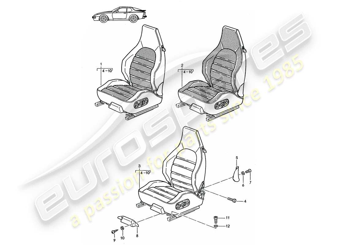 Porsche Seat 944/968/911/928 (1990) SPORTS SEAT - COMPLETE - D >> - MJ 1988 Part Diagram