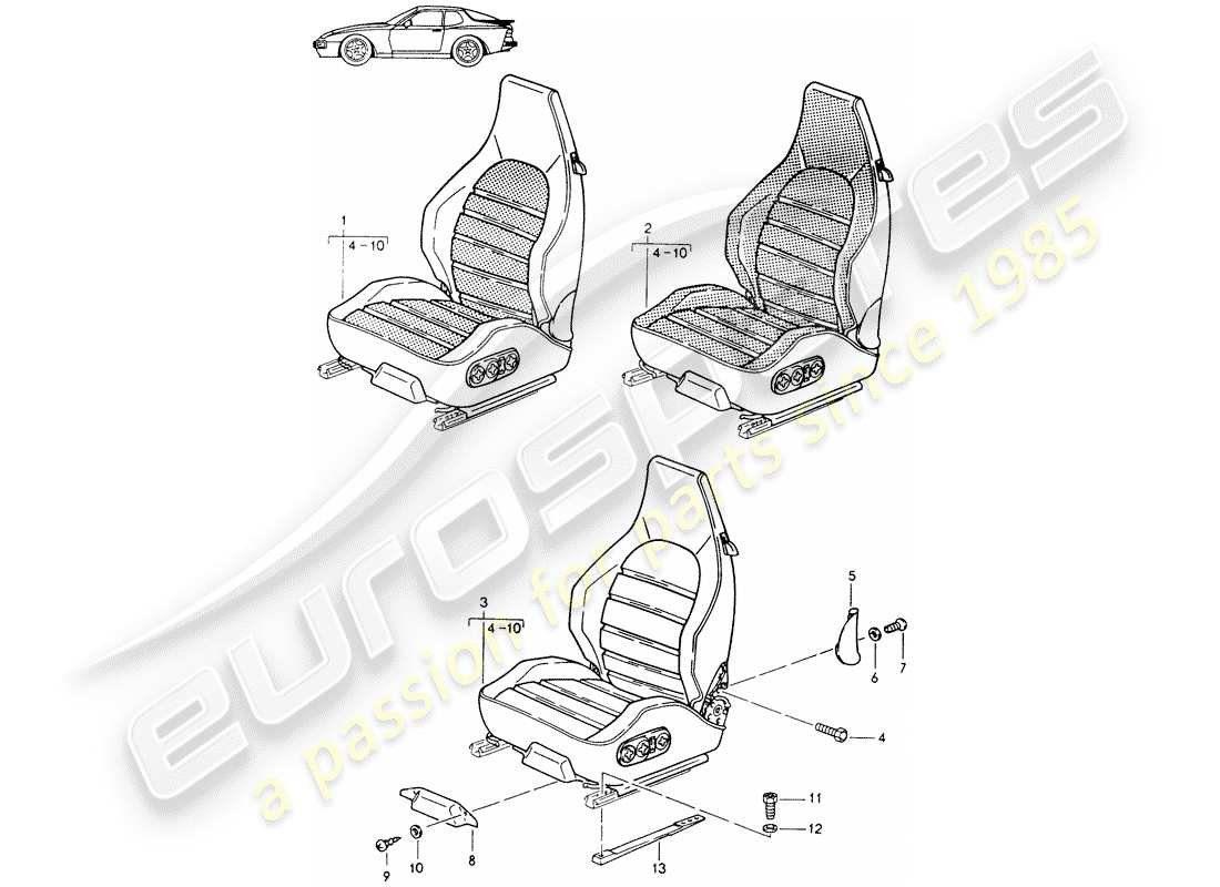 Porsche Seat 944/968/911/928 (1990) SPORTS SEAT - COMPLETE - D - MJ 1989>> - MJ 1991 Part Diagram