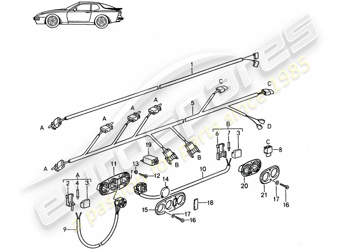 Porsche Seat 944/968/911/928 (1990) WIRING HARNESSES - SWITCH - FRONT SEAT - D >> - MJ 1988 Part Diagram