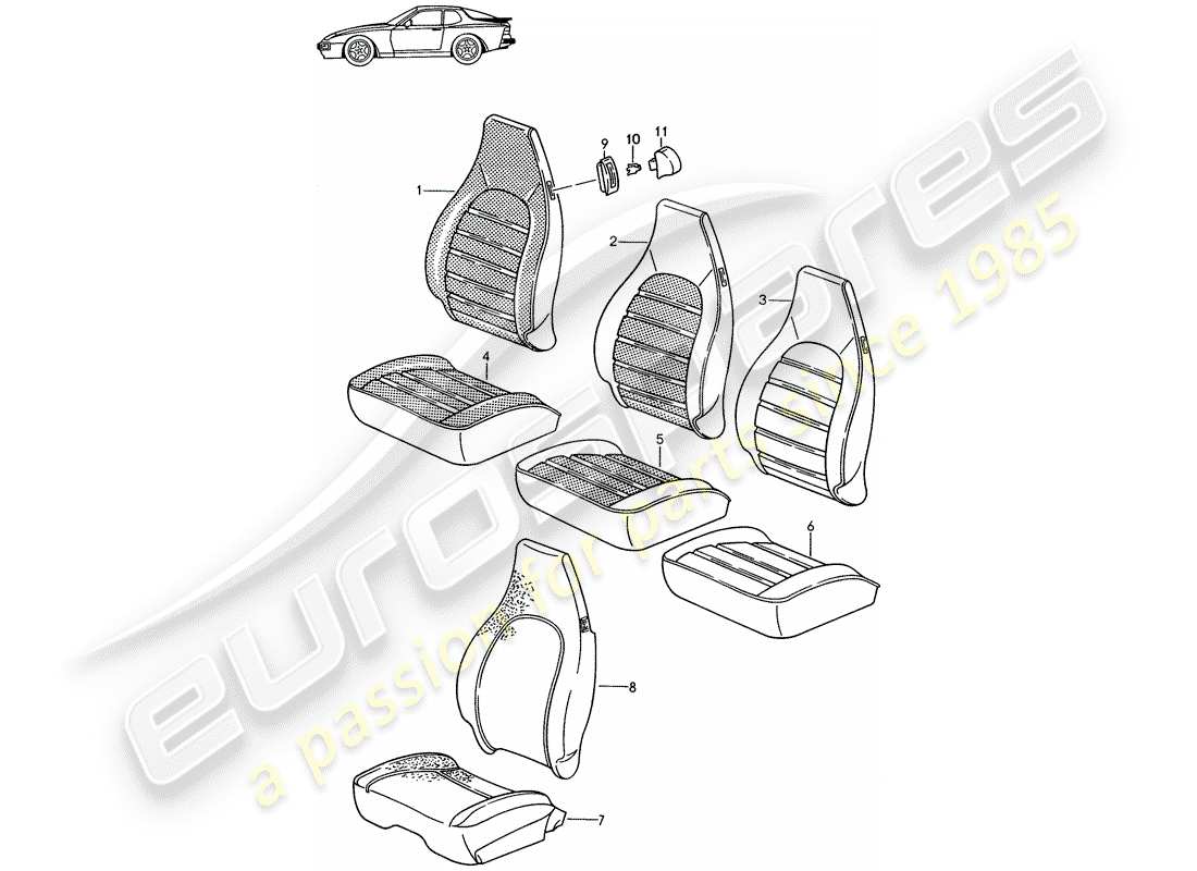 Porsche Seat 944/968/911/928 (1990) COVER - FRONT SEAT - D - MJ 1989>> - MJ 1991 Part Diagram