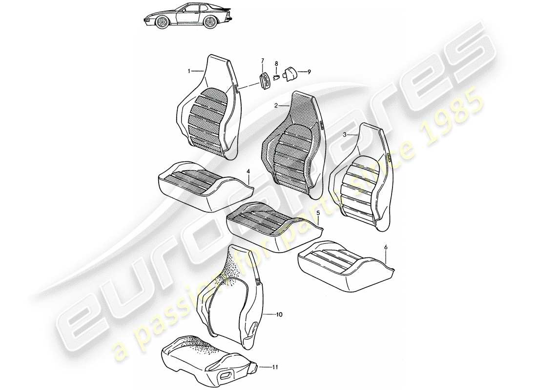 Porsche Seat 944/968/911/928 (1990) COVER - SPORTS SEAT - D >> - MJ 1988 Part Diagram