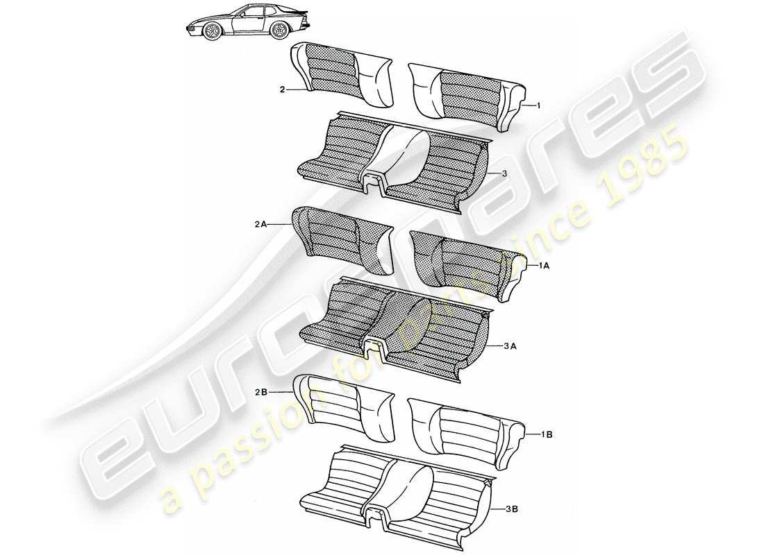 Porsche Seat 944/968/911/928 (1990) EMERGENCY SEAT - COMPLETE - DIVIDED - D >> - MJ 1988 Part Diagram