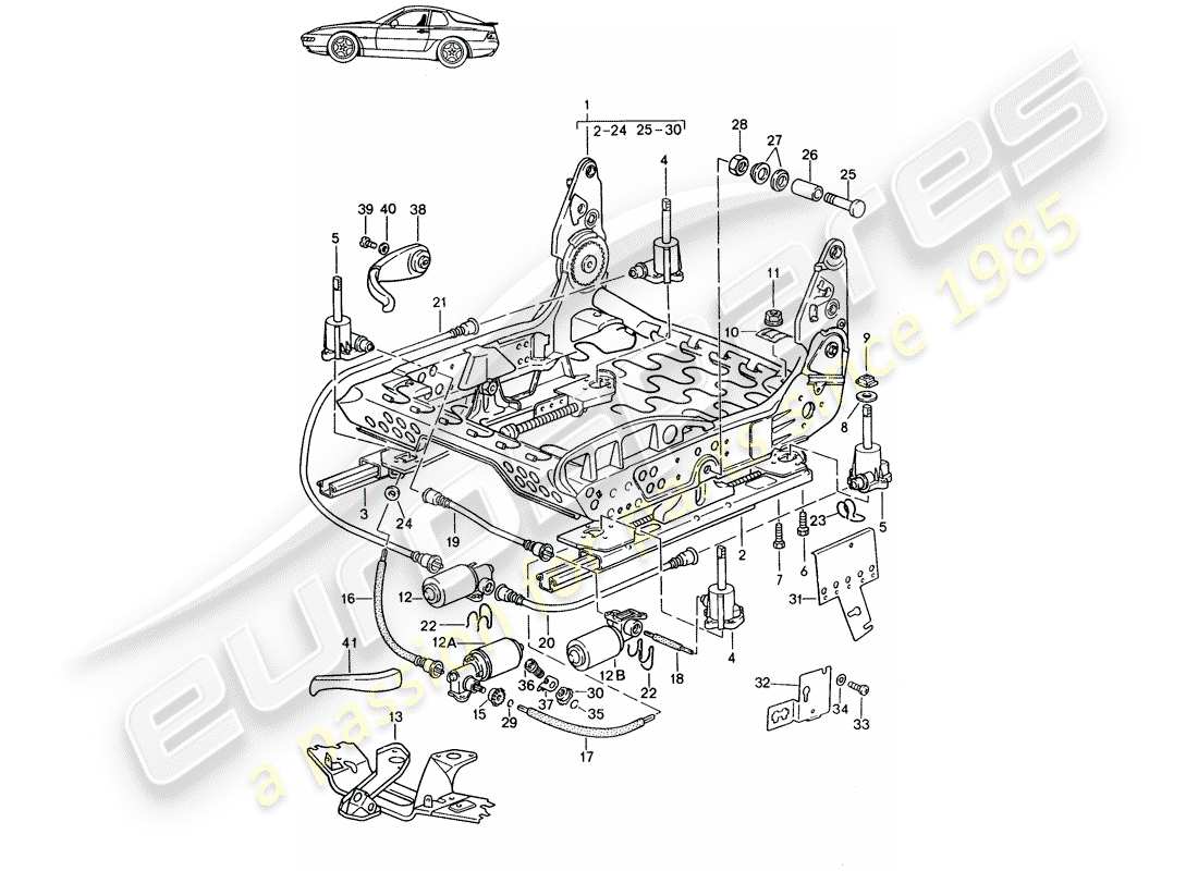 Porsche Seat 944/968/911/928 (1990) FRAME FOR SEAT - MANUALLY ADJUSTABLE - ELECTRICALLY ADJUSTABLE - D - MJ 1992>> - MJ 1995 Part Diagram