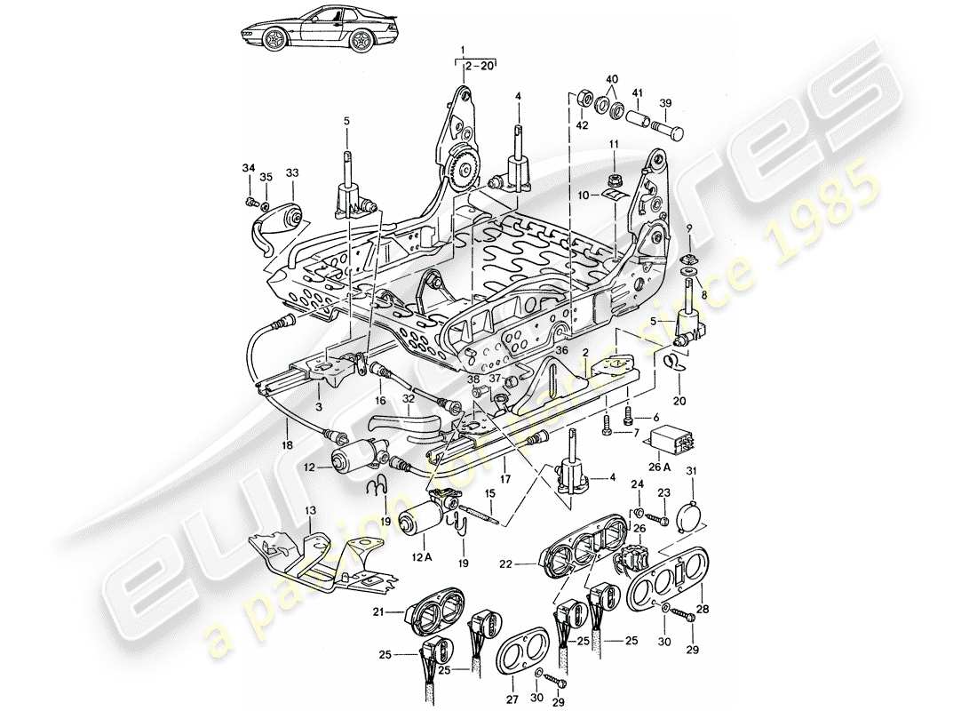 Porsche Seat 944/968/911/928 (1990) FRAME FOR SEAT - SPORTS SEAT - ELECTRICALLY ADJUSTABLE - D - MJ 1992>> - MJ 1995 Part Diagram