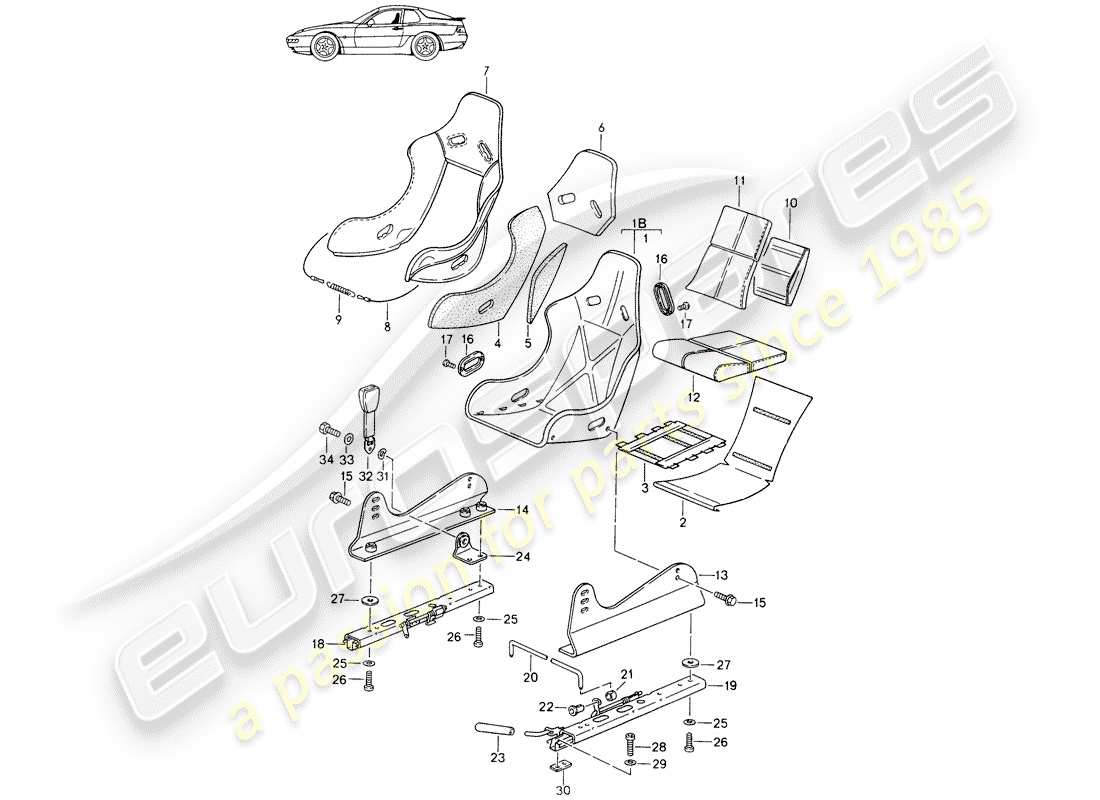 Porsche Seat 944/968/911/928 (1990) SEAT - COMPLETE - WITH: - CORDUROY CLOTH - COVER - D - MJ 1993>> - MJ 1994 Part Diagram
