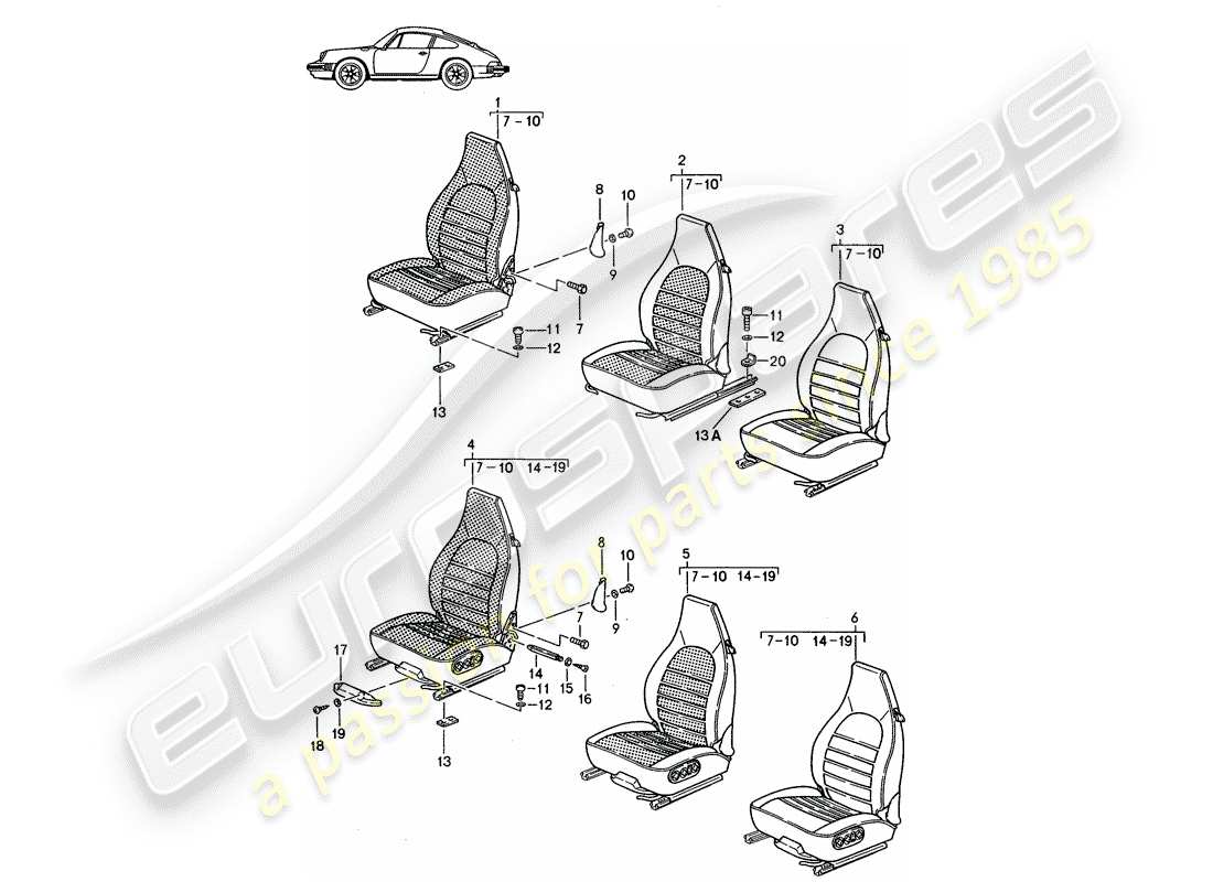 Porsche Seat 944/968/911/928 (1990) FRONT SEAT - COMPLETE - D - MJ 1985>> - MJ 1986 Part Diagram