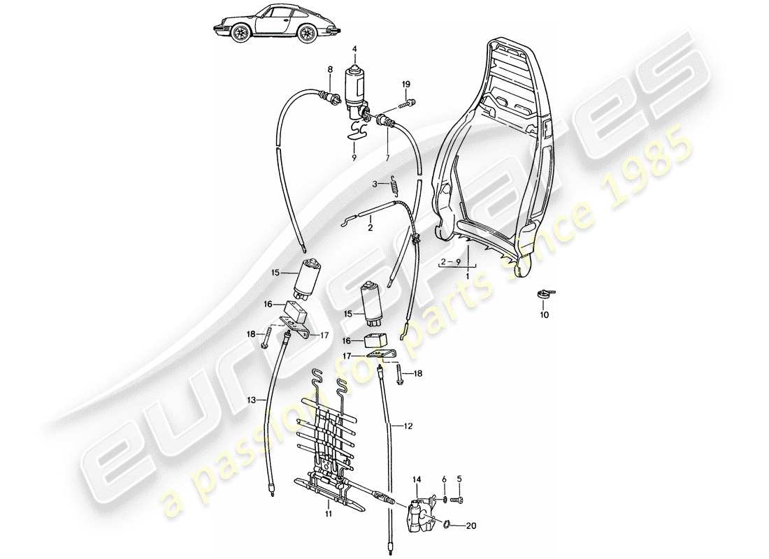 Porsche Seat 944/968/911/928 (1990) BACKREST FRAME - MANUALLY - ELECTRIC - LUMBAR SUPPORT - D - MJ 1987>> - MJ 1989 Part Diagram