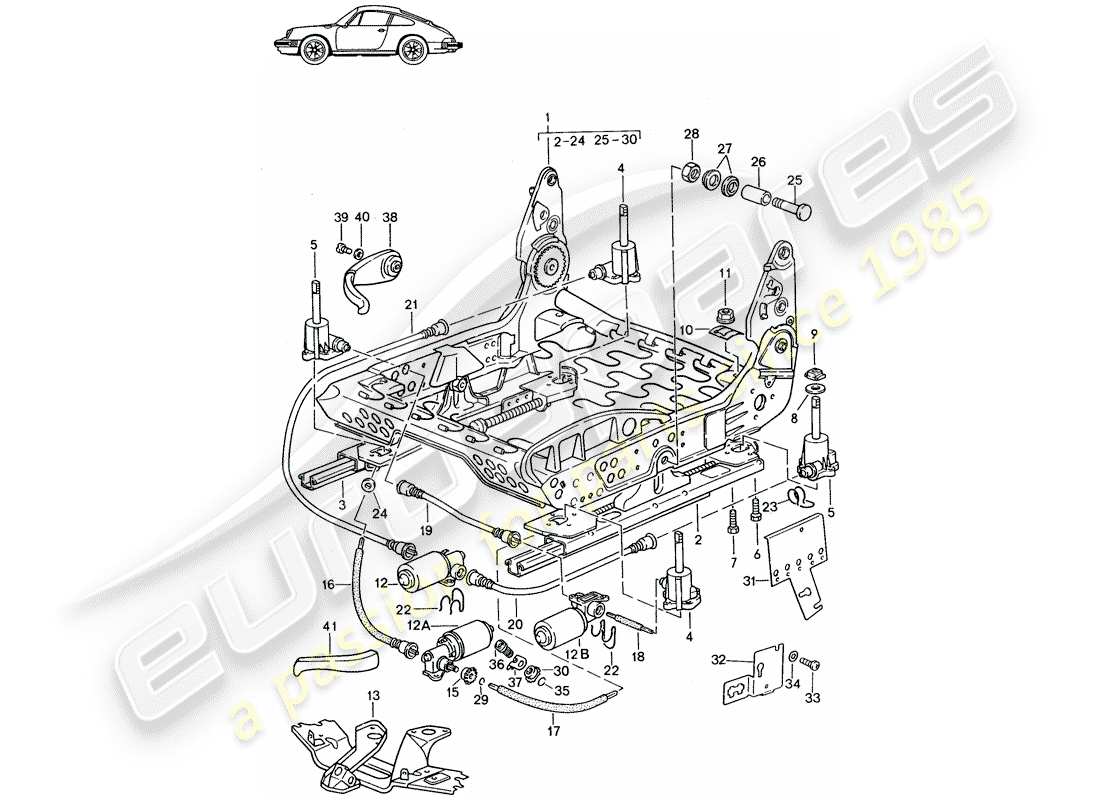 Porsche Seat 944/968/911/928 (1990) FRAME FOR SEAT - ELECTRIC - D - MJ 1987>> - MJ 1989 Part Diagram