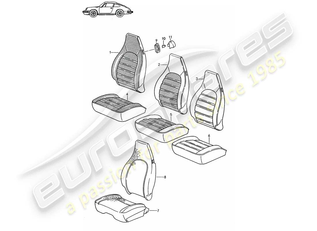 Porsche Seat 944/968/911/928 (1990) COVER - FRONT SEAT - D - MJ 1985>> - MJ 1986 Part Diagram