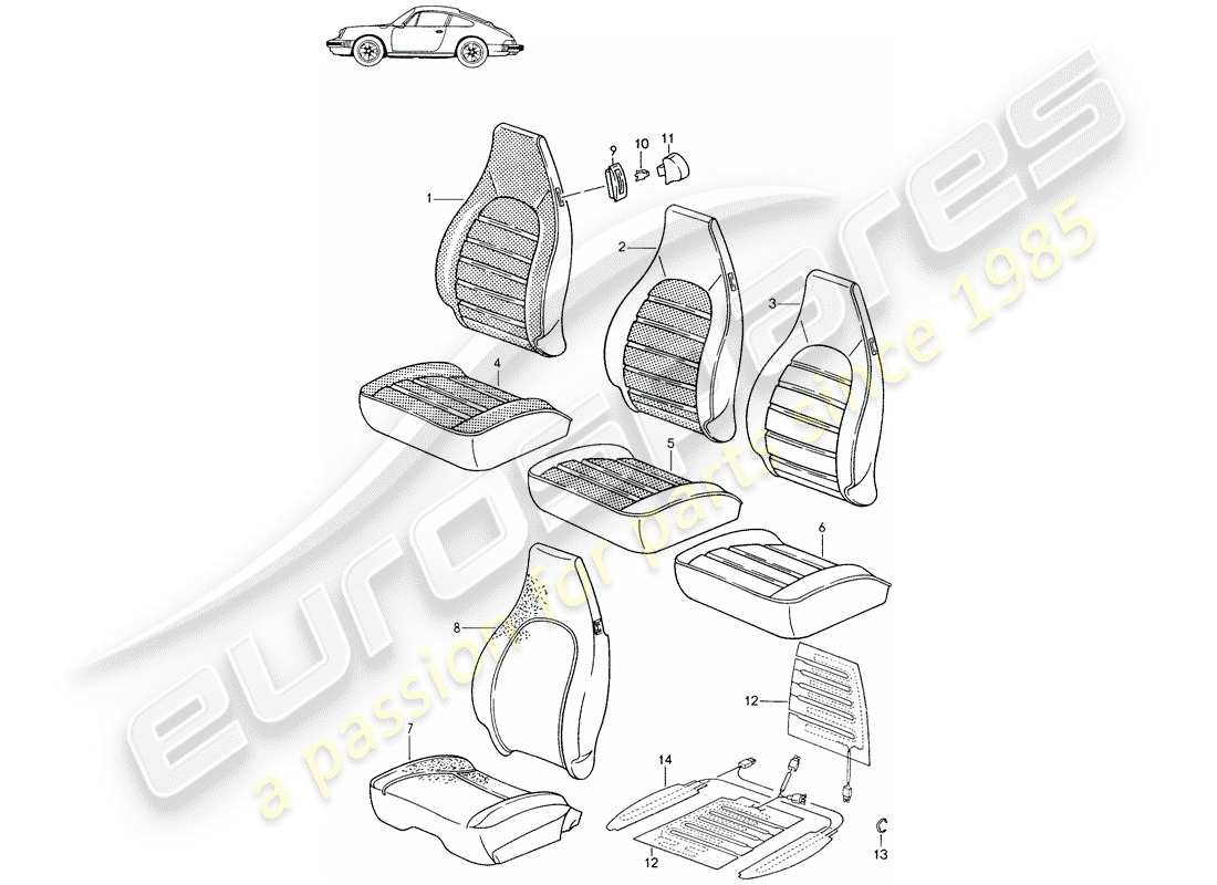 Porsche Seat 944/968/911/928 (1990) COVER - HEATER ELEMENT - FRONT SEAT - D - MJ 1987>> - MJ 1989 Part Diagram