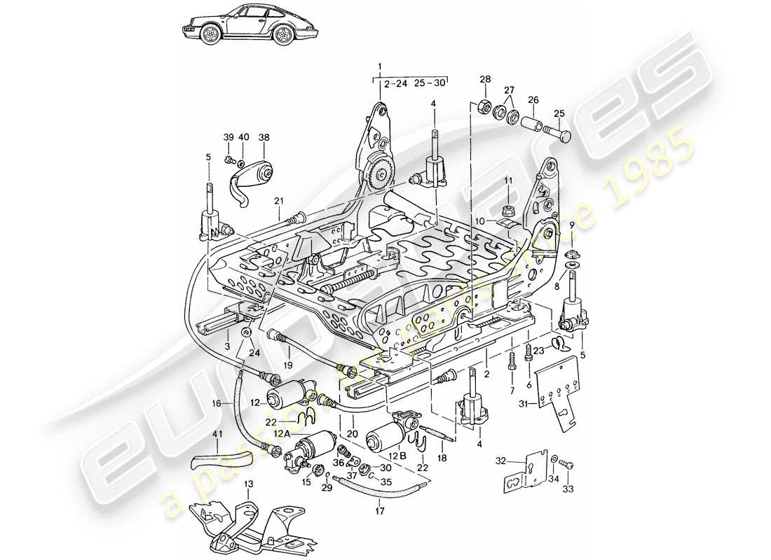 Porsche Seat 944/968/911/928 (1990) FRAME FOR SEAT - ELECTRICALLY ADJUSTABLE - D - MJ 1989>> - MJ 1994 Part Diagram