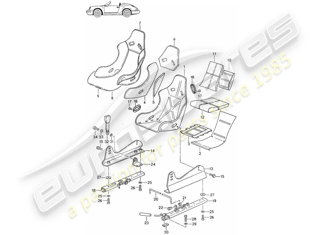 Porsche Seat 944/968/911/928 (1990) SEAT - WITH: - WHOLE-LEATHER - COVER Part Diagram
