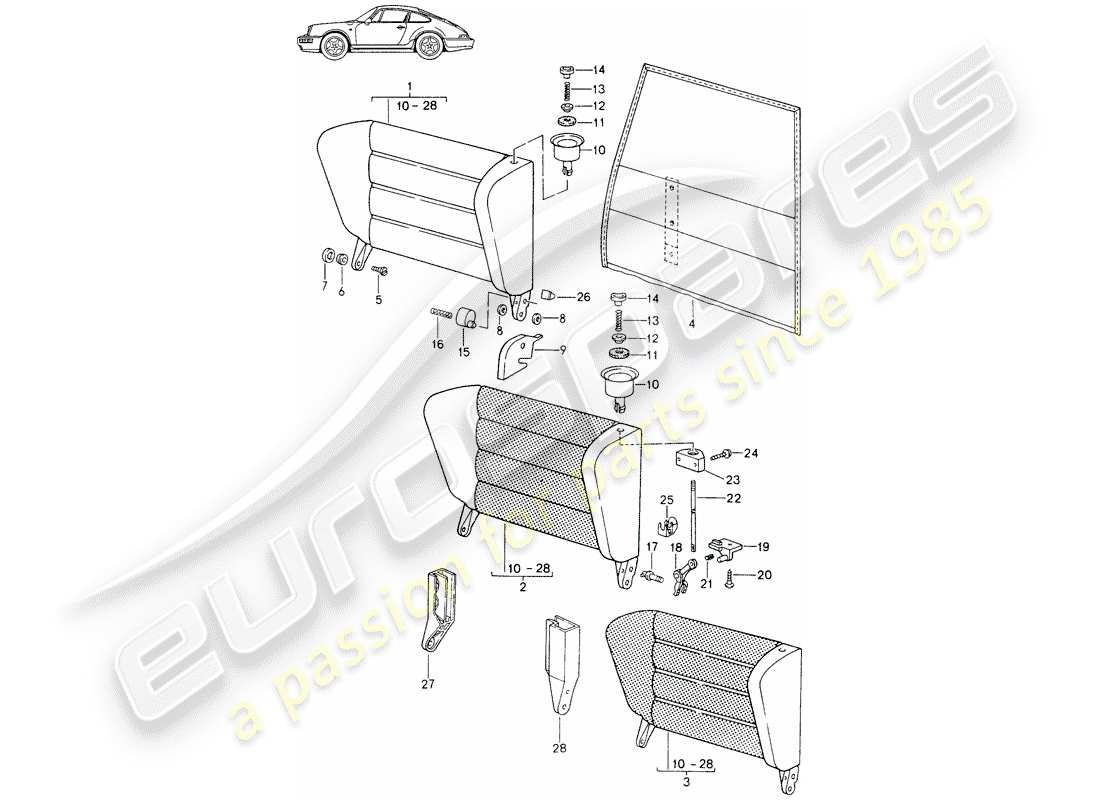 Porsche Seat 944/968/911/928 (1990) EMERGENCY SEAT BACKREST - WITH: - RELEASE BUTTON - - D - MJ 1991>> - MJ 1994 Part Diagram