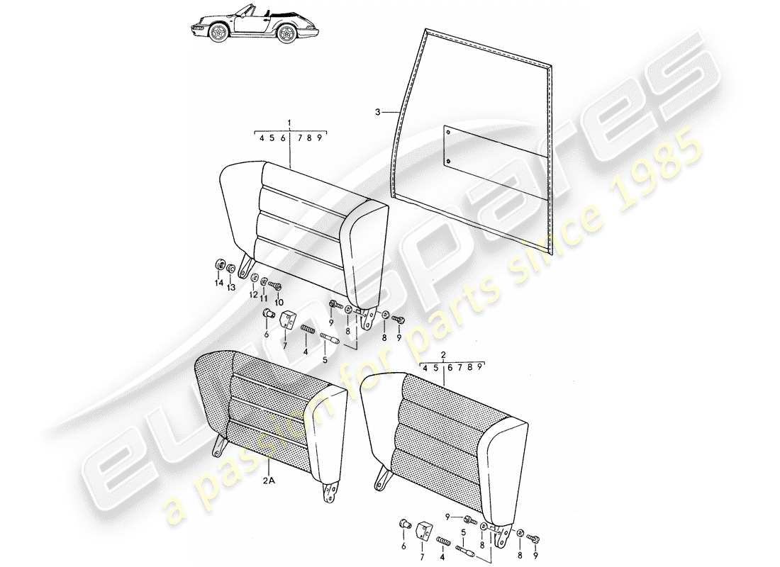 Porsche Seat 944/968/911/928 (1990) EMERGENCY SEAT BACKREST - WITH: - PULL-TYPE RELEASE - D - MJ 1989>> - MJ 1991 Part Diagram