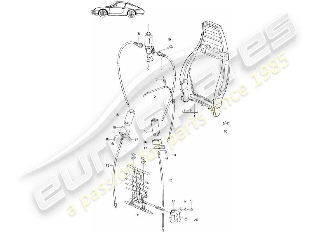 Porsche Seat 944/968/911/928 (1990) BACKREST FRAME - - ELECTRIC - MANUALLY - LUMBAR SUPPORT - D - MJ 1994>> - MJ 1998 Part Diagram
