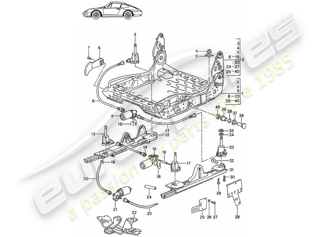 Porsche Seat 944/968/911/928 (1990) FRAME FOR SEAT - FOR - COMFORT SEAT - AND - STANDARD SEAT - WITH: - ELECT. VERTICAL ADJUSTMENT - D - MJ 1994>> - MJ 1998 Part Diagram